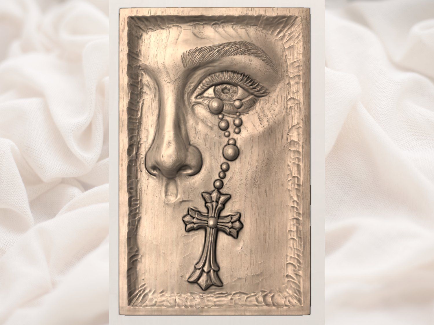 Sorrowful Mary Sacred Eye Rosary Cross CNC Relief STL bas-relief STL — view 2