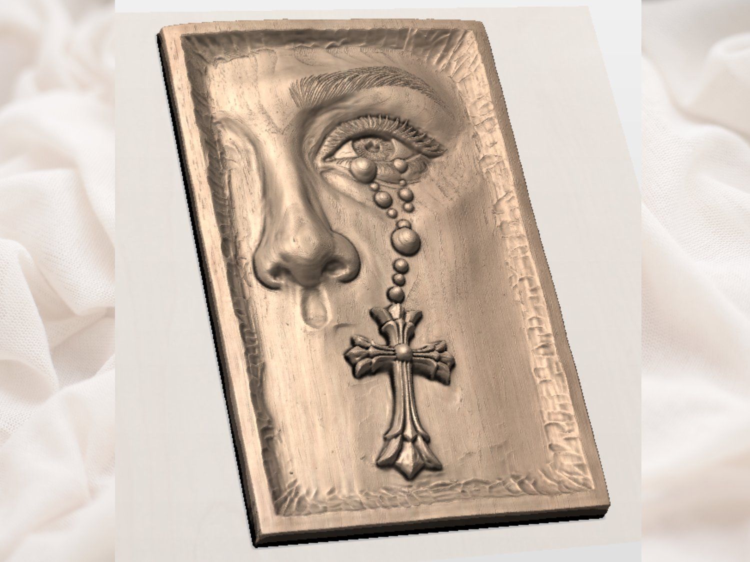 Sorrowful Mary Sacred Eye Rosary Cross CNC Relief STL bas-relief STL — view 3