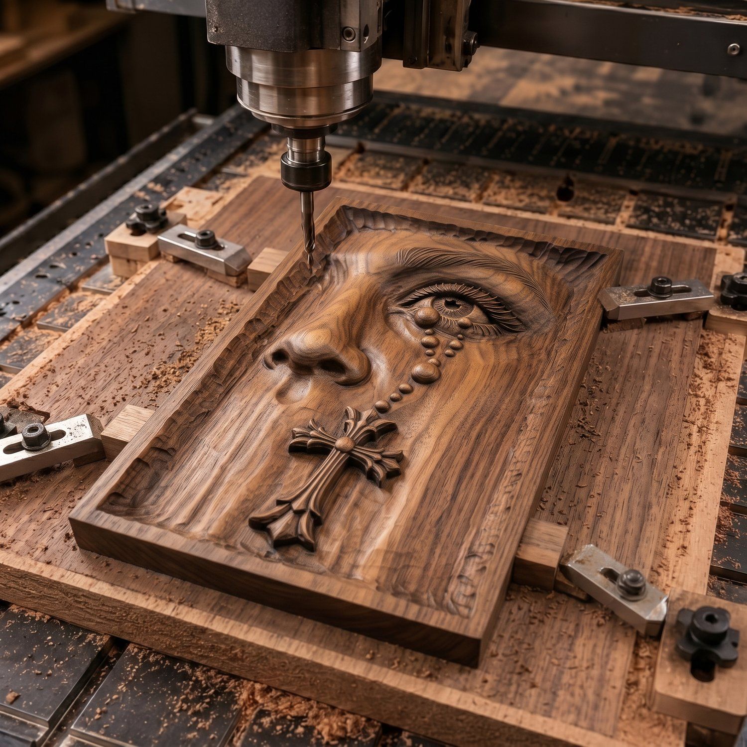 Sorrowful Mary Sacred Eye Rosary Cross CNC Relief STL bas-relief STL — view 4