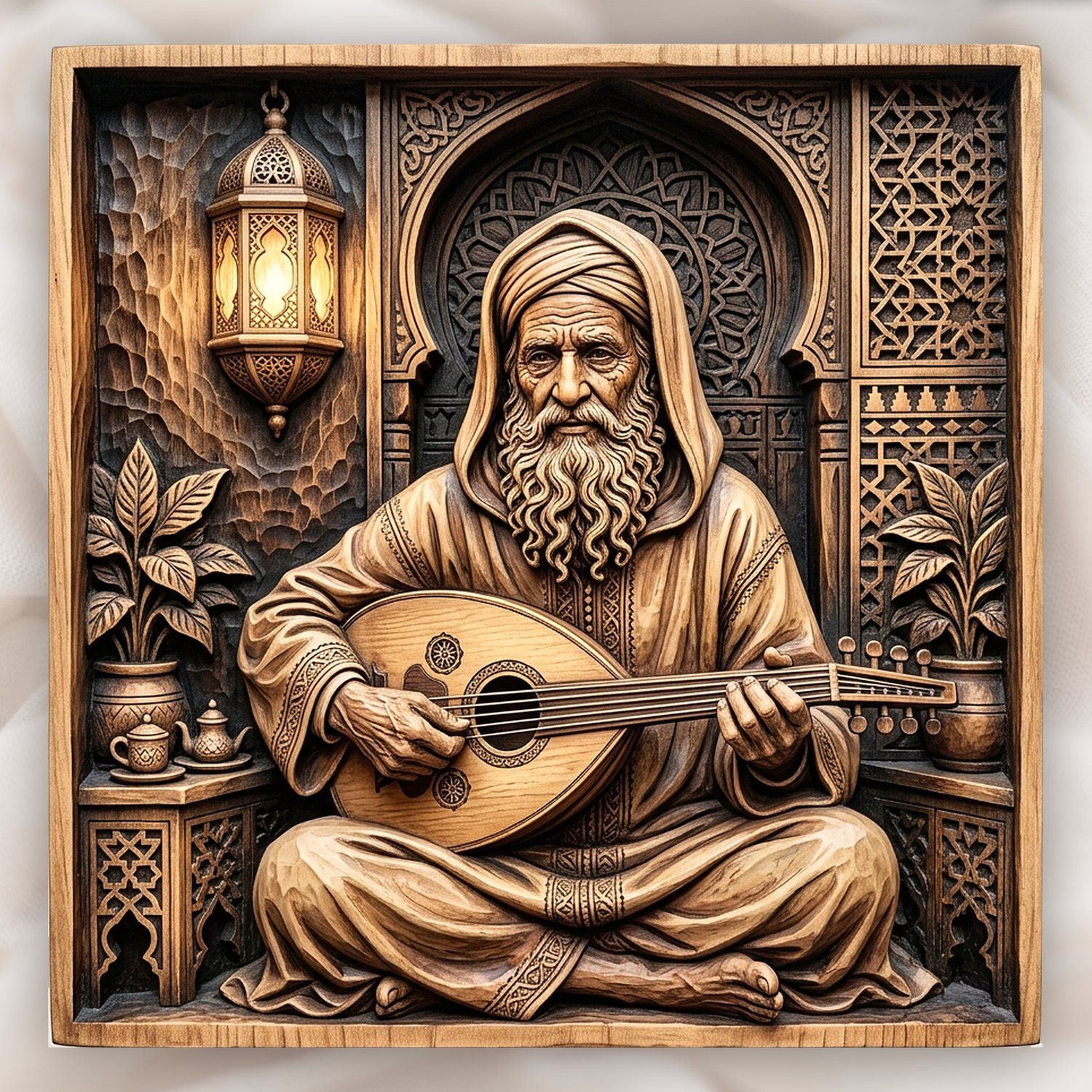 Soulful Musician playing Oud Lute Scene CNC Relief STL bas-relief STL design