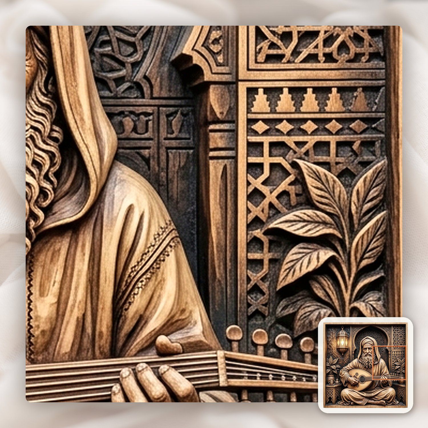 Soulful Musician playing Oud Lute Scene CNC Relief STL bas-relief STL — view 11