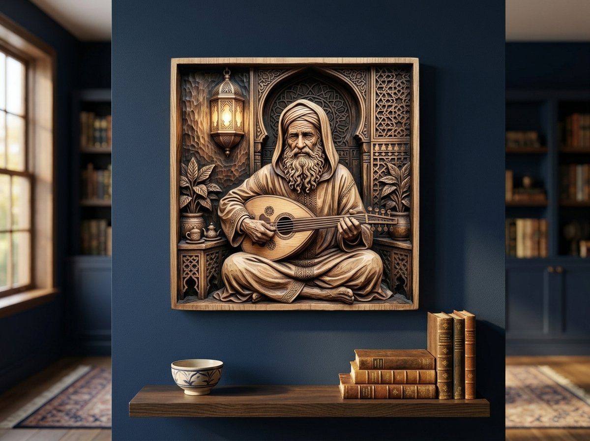 Soulful Musician playing Oud Lute Scene CNC Relief STL bas-relief STL — view 13