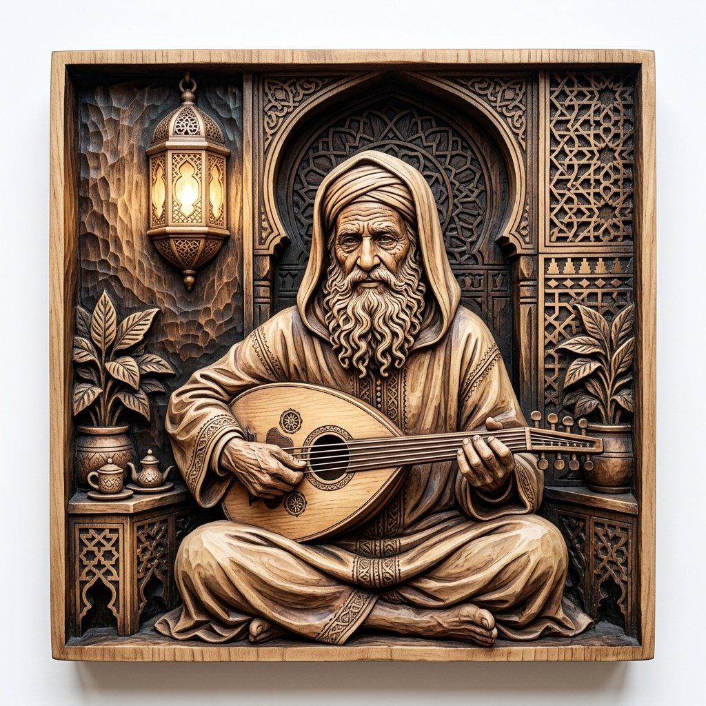 Soulful Musician playing Oud Lute Scene CNC Relief STL bas-relief STL — view 14