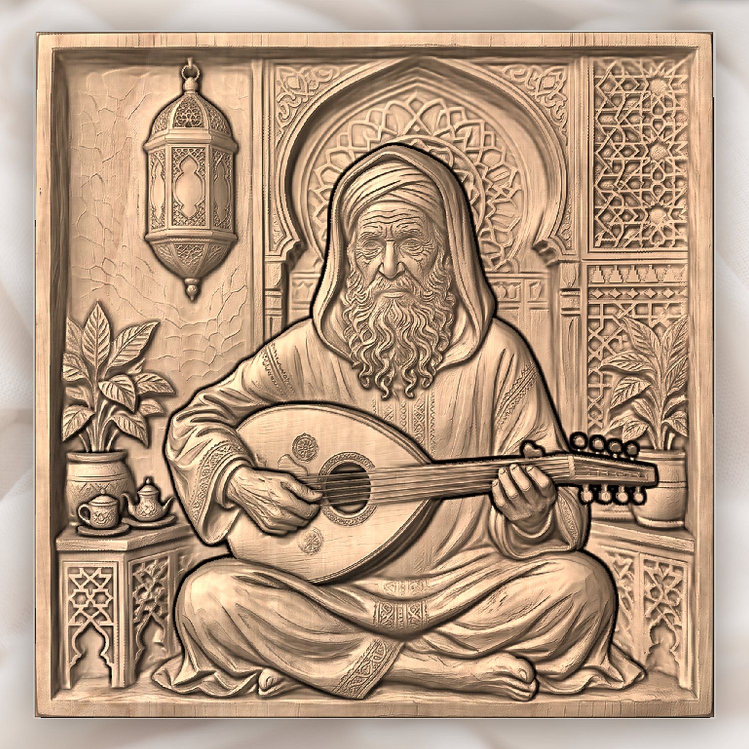 Soulful Musician playing Oud Lute Scene CNC Relief STL bas-relief STL — view 4