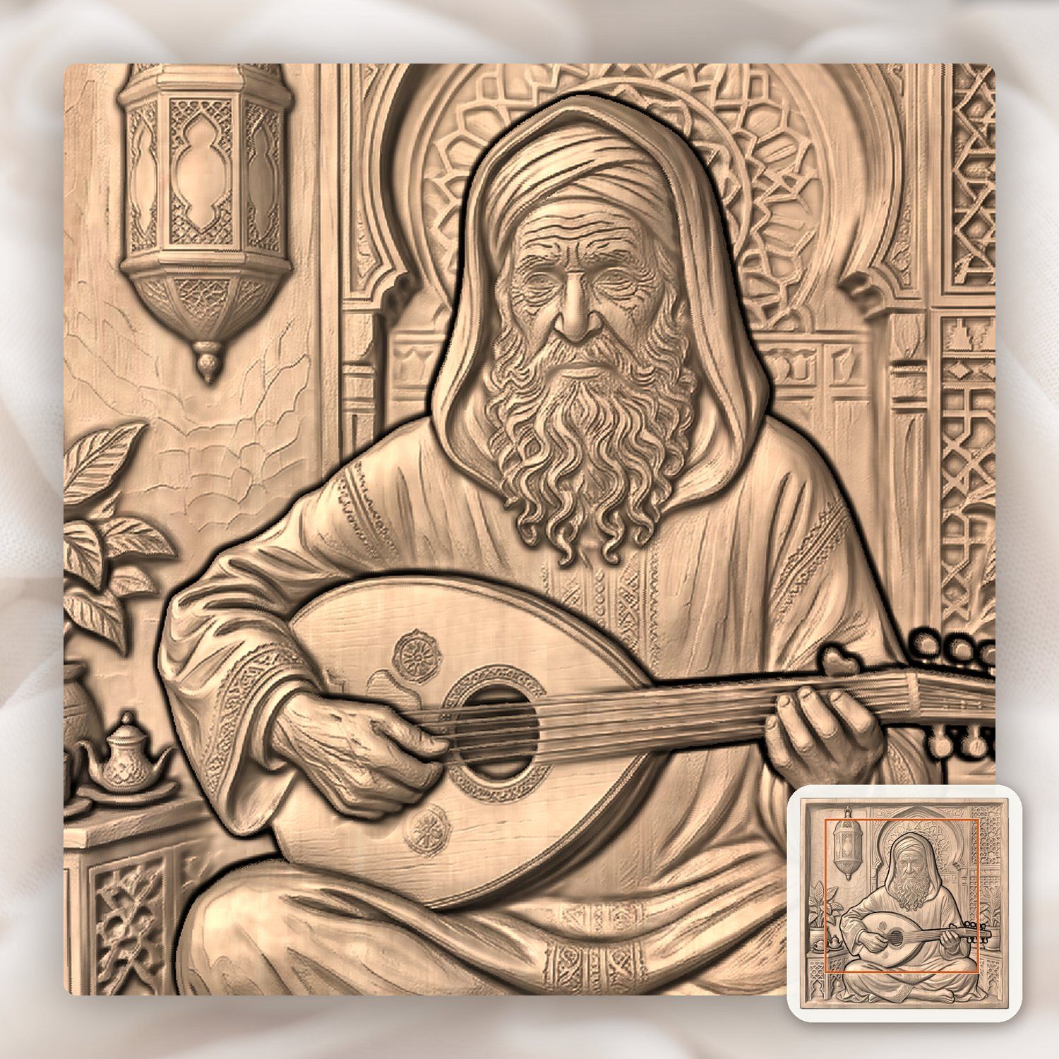 Soulful Musician playing Oud Lute Scene CNC Relief STL bas-relief STL — view 6