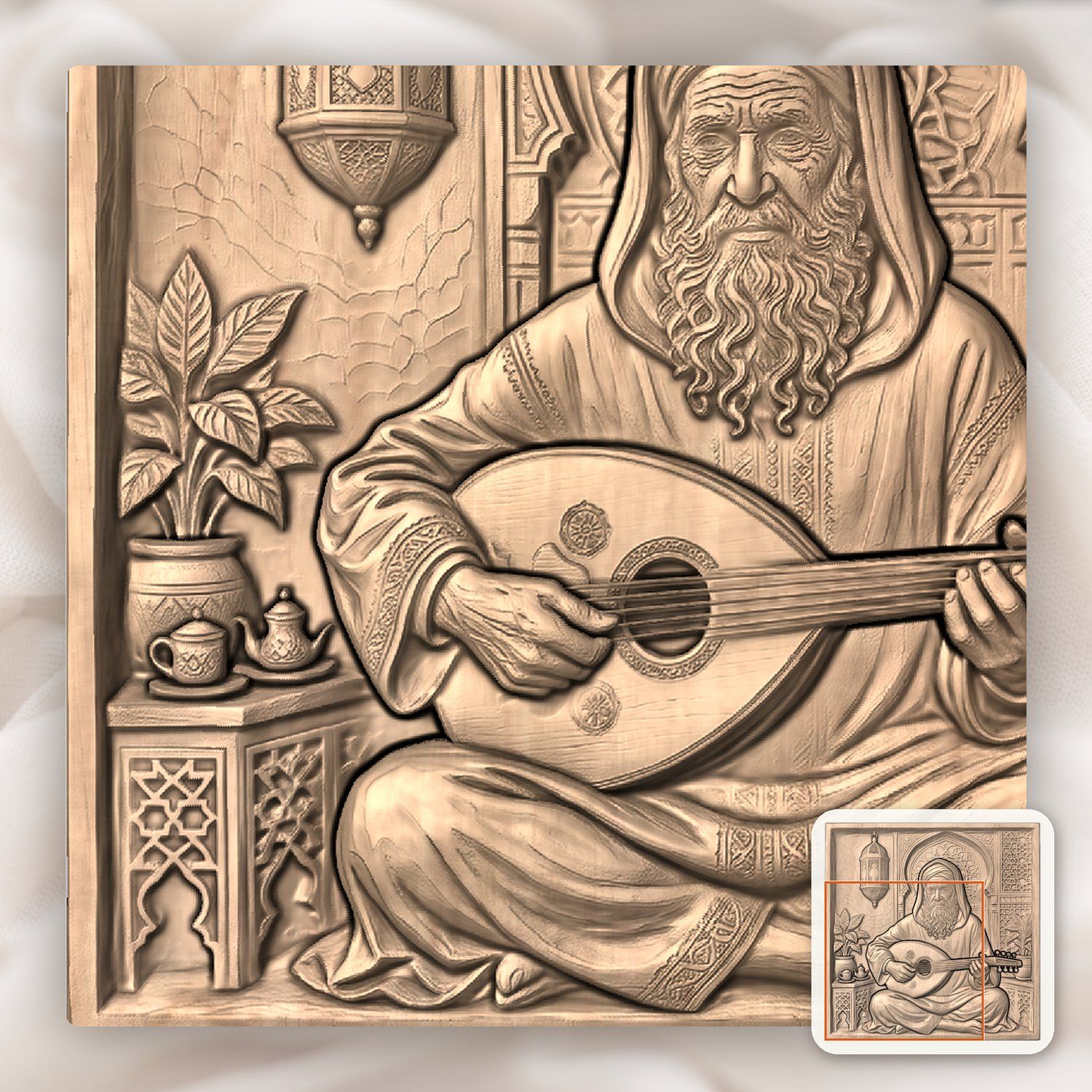 Soulful Musician playing Oud Lute Scene CNC Relief STL bas-relief STL — view 8