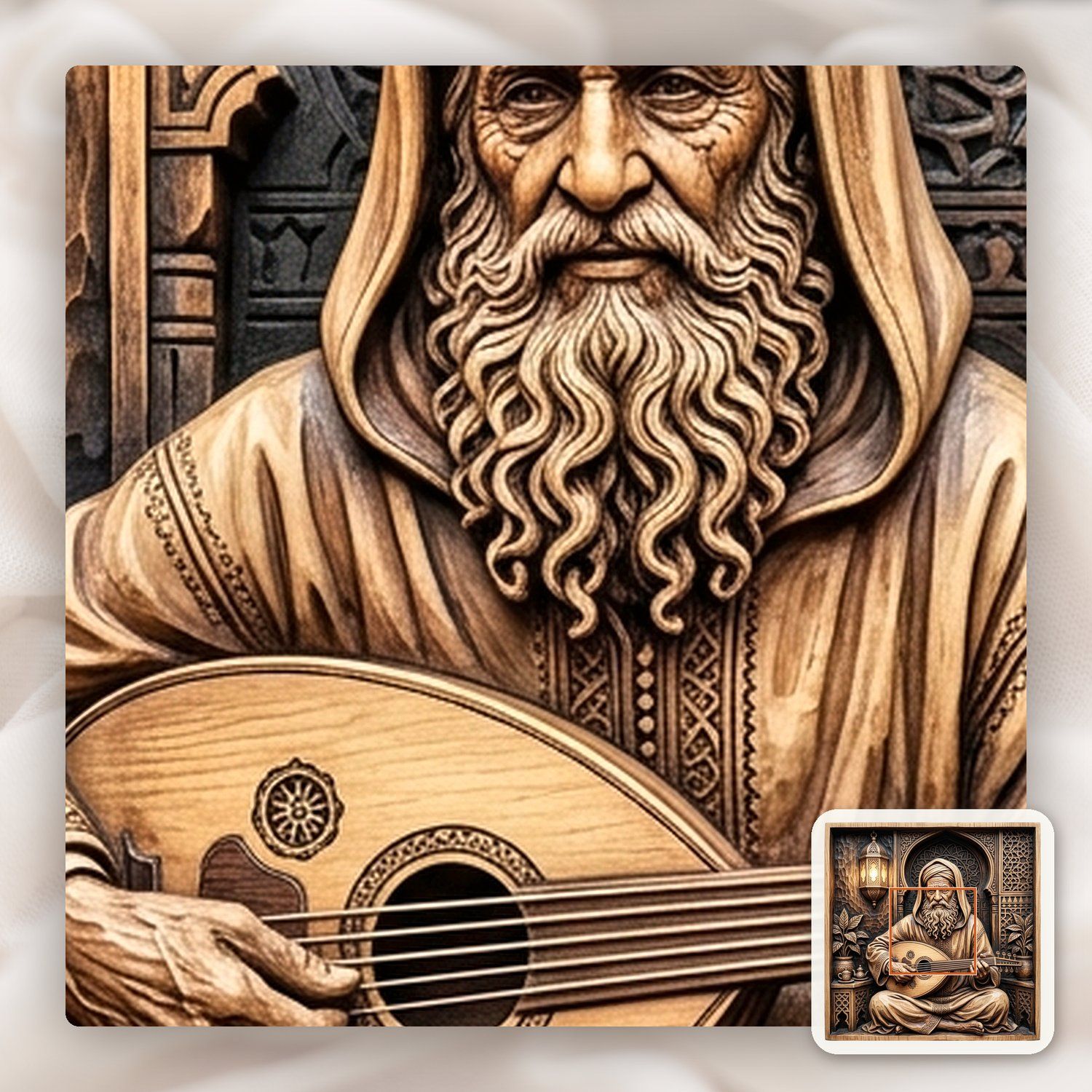 Soulful Musician playing Oud Lute Scene CNC Relief STL bas-relief STL — view 10