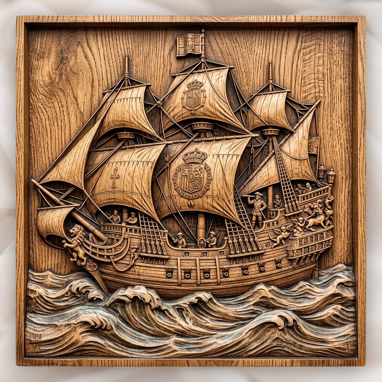 Spanish Galleon Warship CNC Relief STL | Nautical Wood Carving Design | Maritime Wall Art Panel | Aspire VCarve Pro Carveco — carved bas relief STL file for CNC