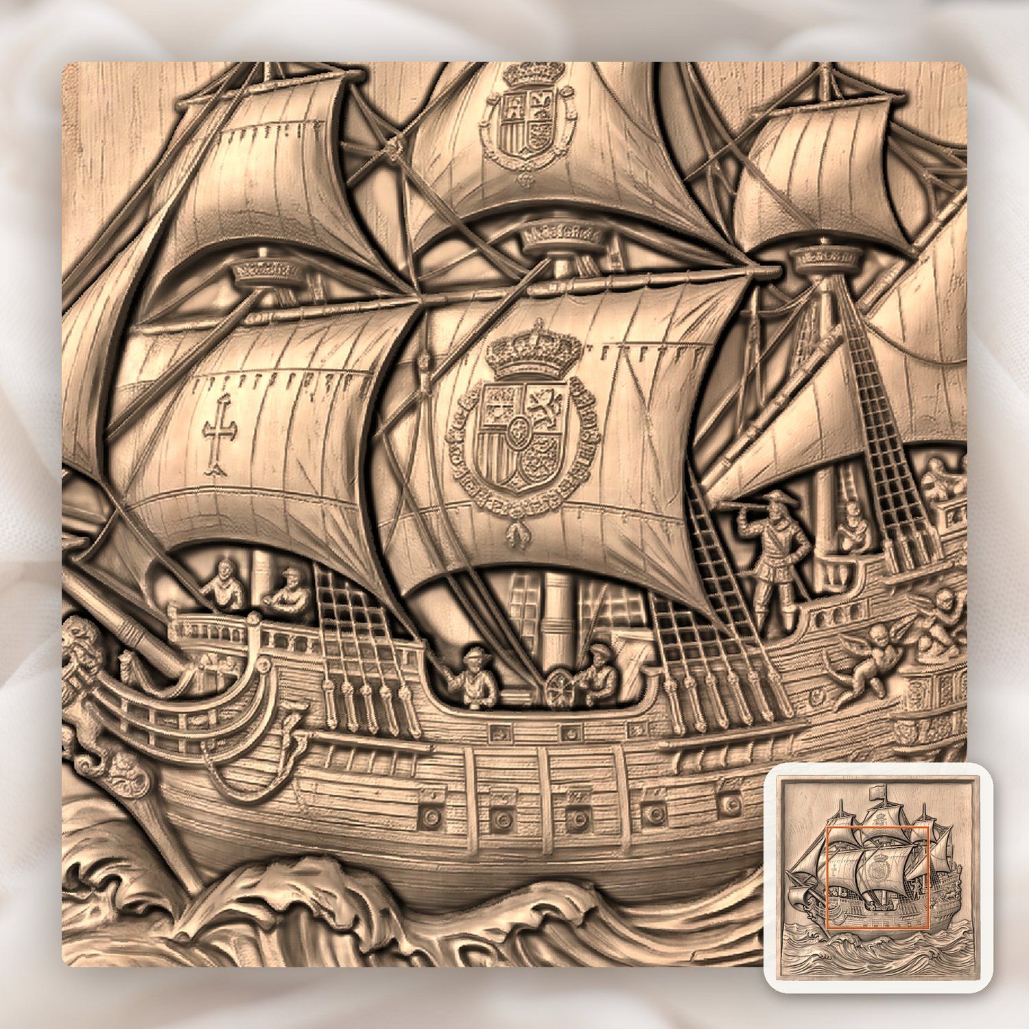 Spanish Galleon Warship CNC Relief STL bas-relief STL — view 5