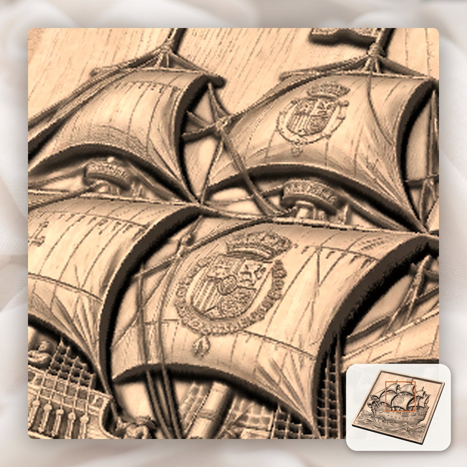 Spanish Galleon Warship CNC Relief STL bas-relief STL — view 9