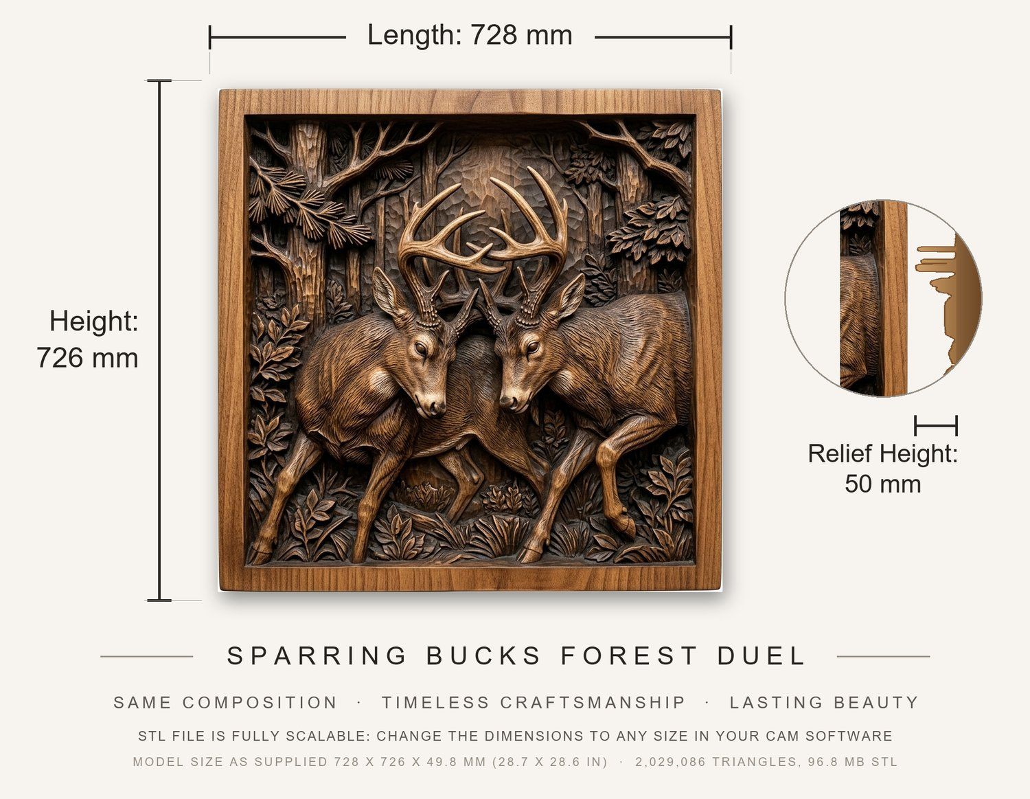 Sparring Bucks Forest Duel CNC Relief STL bas-relief STL — view 3