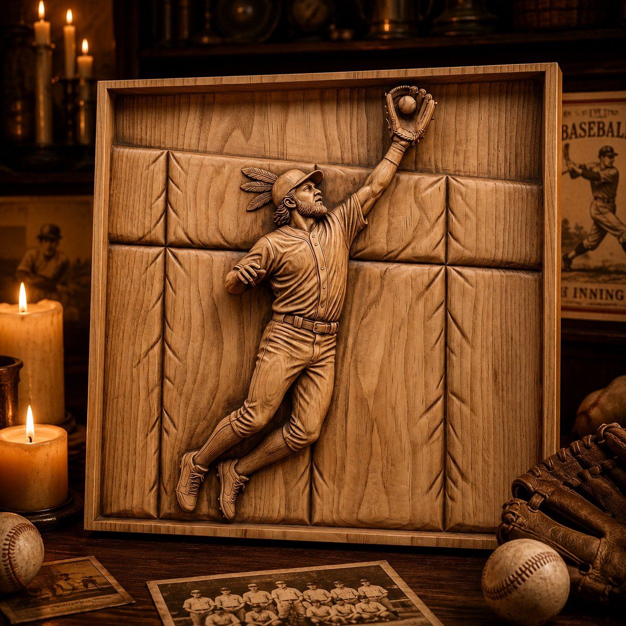 Spectacular Outfielder Catch Baseball CNC Relief STL bas-relief STL — view 10