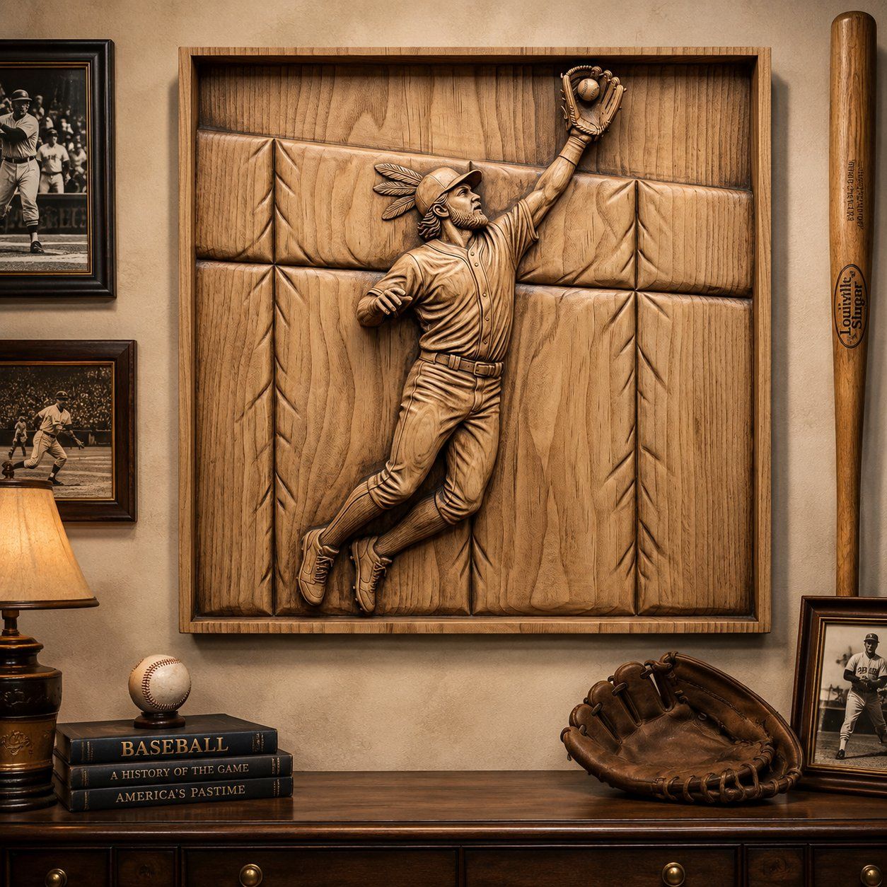 Spectacular Outfielder Catch Baseball CNC Relief STL bas-relief STL — view 6