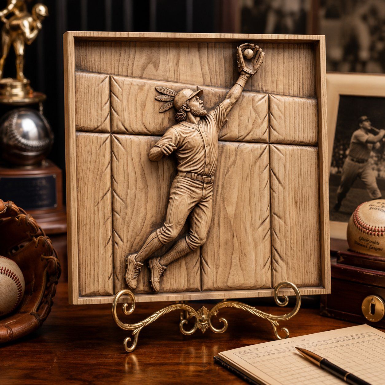 Spectacular Outfielder Catch Baseball CNC Relief STL bas-relief STL — view 7