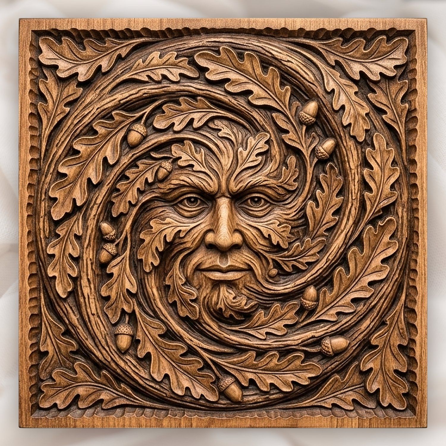 Spiraling Green Man Oak Leaf Vortex CNC Relief STL bas-relief STL design
