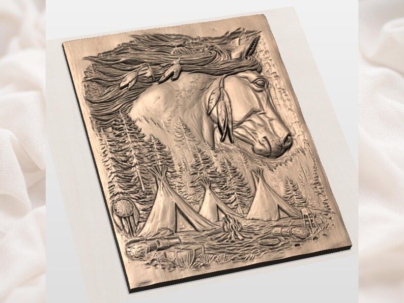 Spirit Horse and Teepee Camp Bas-Relief STL for CNC bas-relief STL — view 2