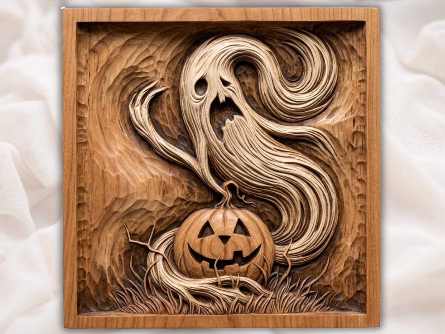 Spooky Halloween Ghost Pumpkin Scene CNC Relief STL bas-relief STL — view 2