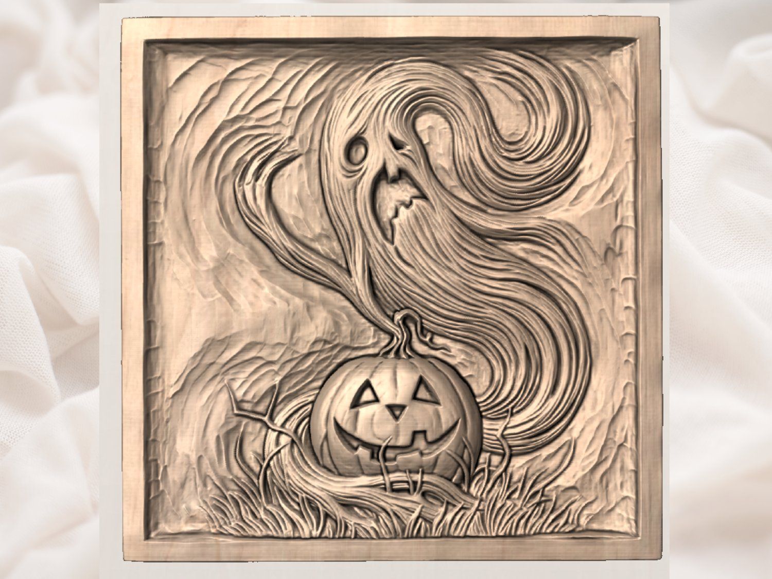 Spooky Halloween Ghost Pumpkin Scene CNC Relief STL bas-relief STL — view 3