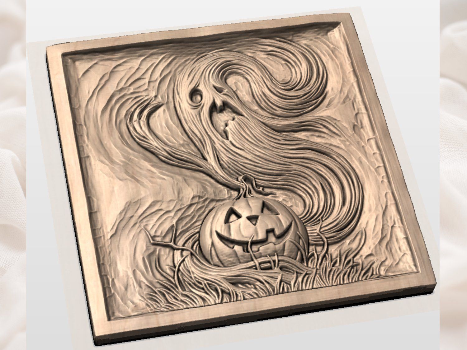 Spooky Halloween Ghost Pumpkin Scene CNC Relief STL bas-relief STL — view 4