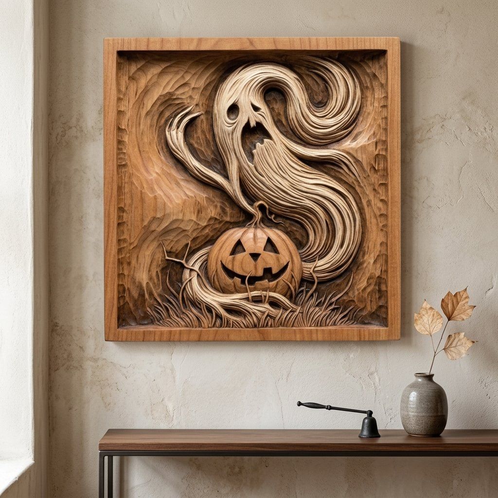 Spooky Halloween Ghost Pumpkin Scene CNC Relief STL bas-relief STL — view 6