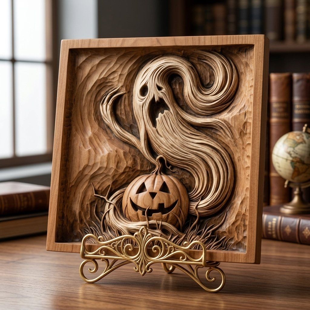 Spooky Halloween Ghost Pumpkin Scene CNC Relief STL bas-relief STL — view 7