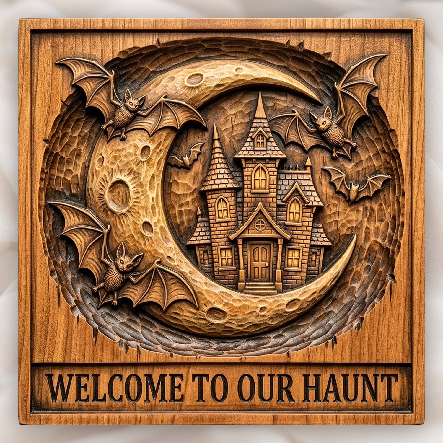 Spooky Haunted House Moon Bats CNC Relief STL bas-relief STL design