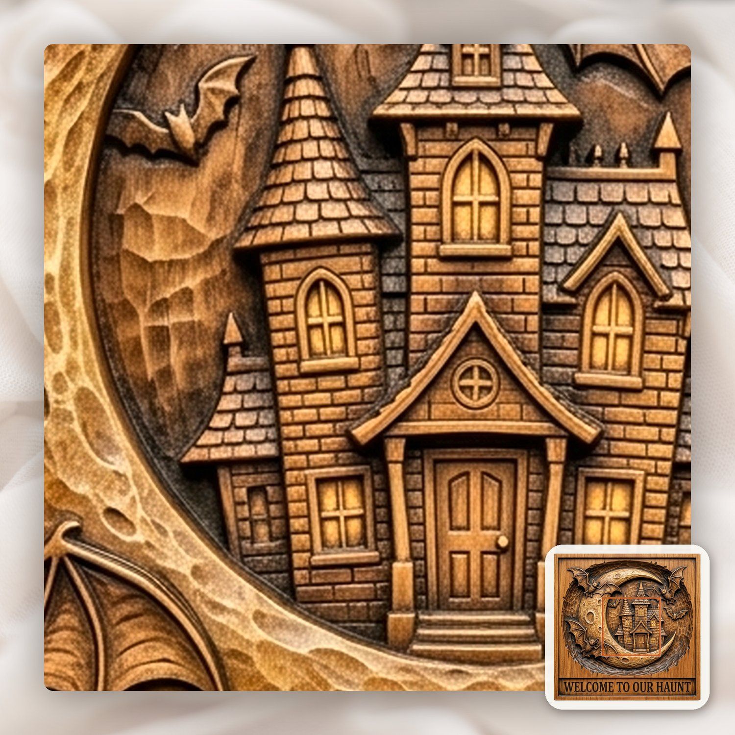 Spooky Haunted House Moon Bats CNC Relief STL bas-relief STL — view 12