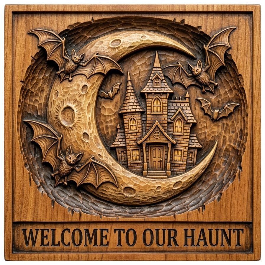 Spooky Haunted House Moon Bats CNC Relief STL bas-relief STL — view 11