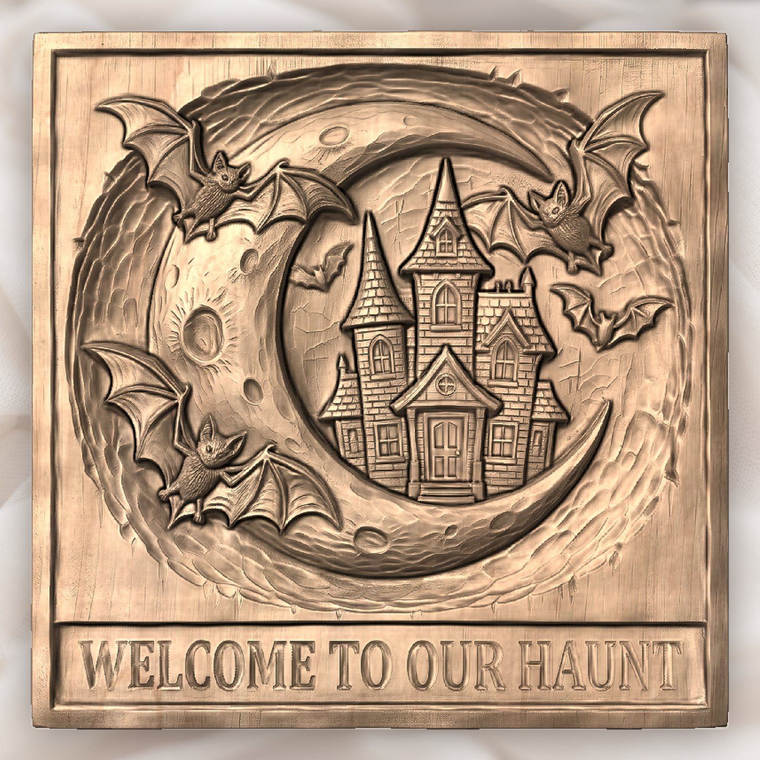 Spooky Haunted House Moon Bats CNC Relief STL bas-relief STL — view 4