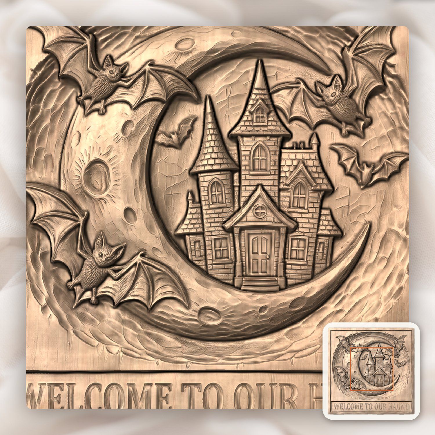 Spooky Haunted House Moon Bats CNC Relief STL bas-relief STL — view 6