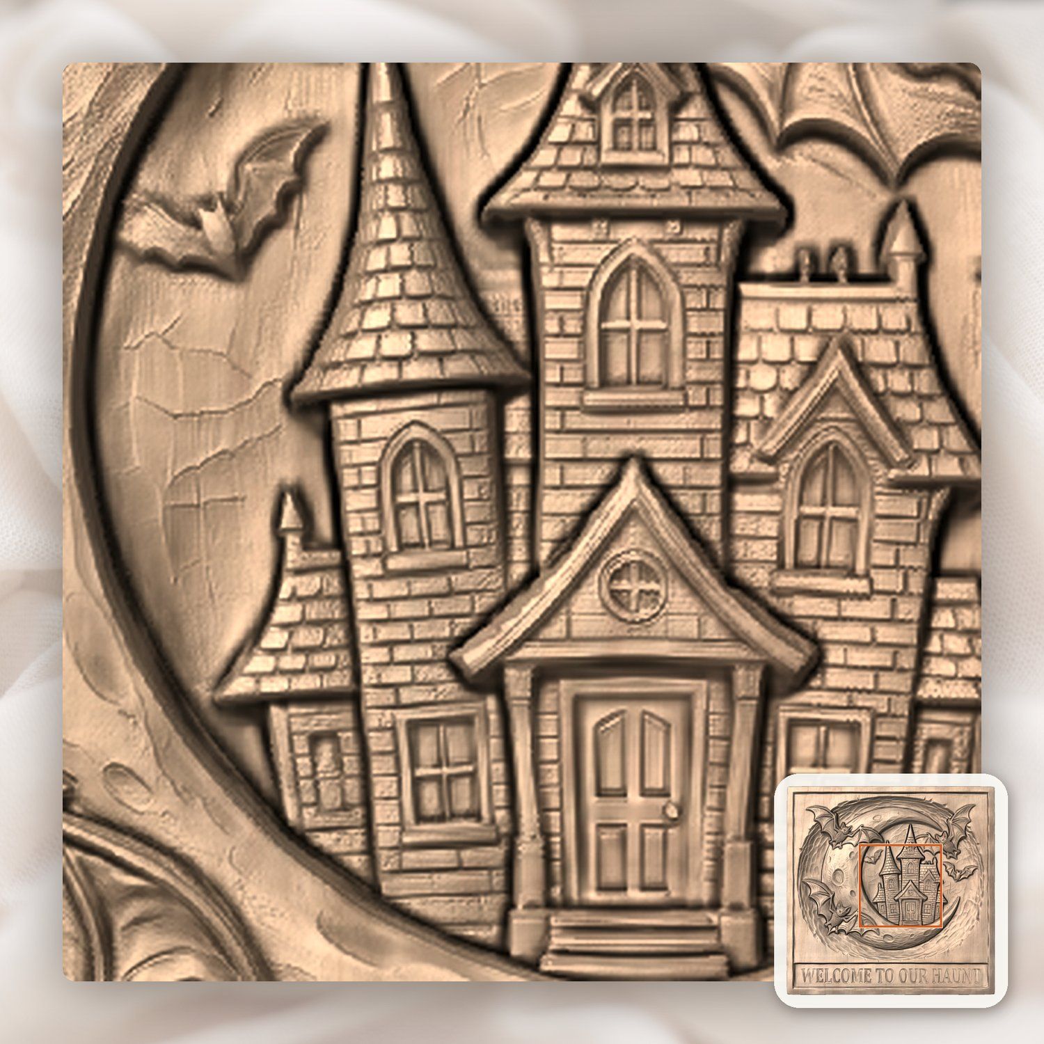 Spooky Haunted House Moon Bats CNC Relief STL bas-relief STL — view 7