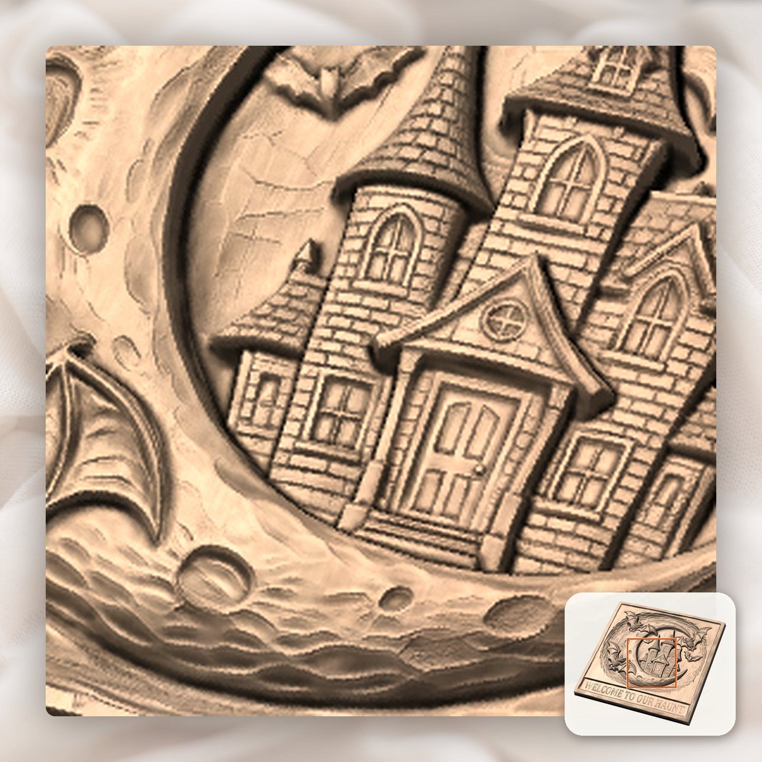 Spooky Haunted House Moon Bats CNC Relief STL bas-relief STL — view 9