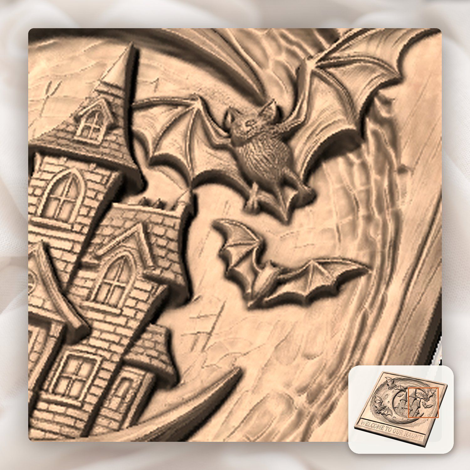 Spooky Haunted House Moon Bats CNC Relief STL bas-relief STL — view 10