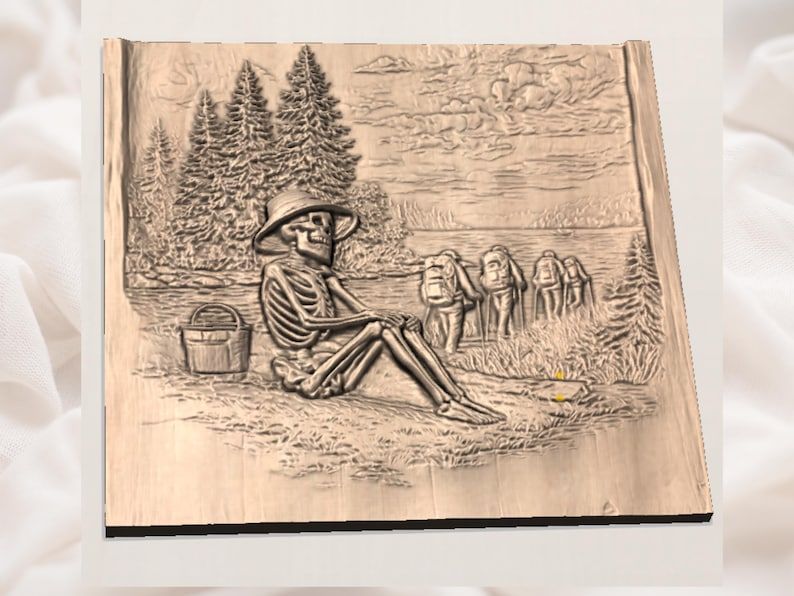 Skeleton Resting by the Lake at Sunset Bas-Relief STL bas-relief STL — view 2
