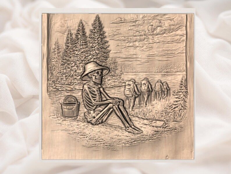 Skeleton Resting by the Lake at Sunset Bas-Relief STL bas-relief STL — view 3