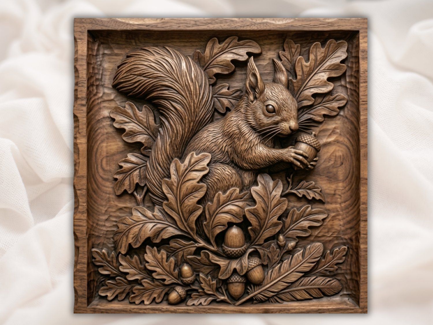 Squirrel and Oak Acorn CNC Relief STL bas-relief STL — view 2