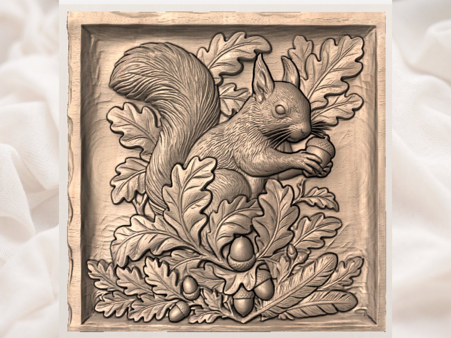 Squirrel and Oak Acorn CNC Relief STL bas-relief STL — view 3