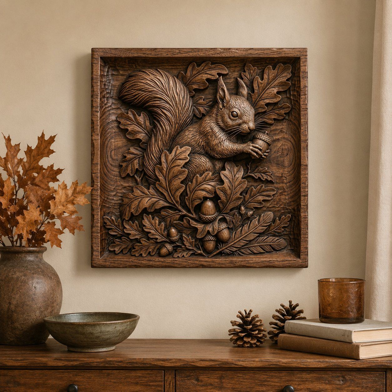 Squirrel and Oak Acorn CNC Relief STL bas-relief STL — view 5