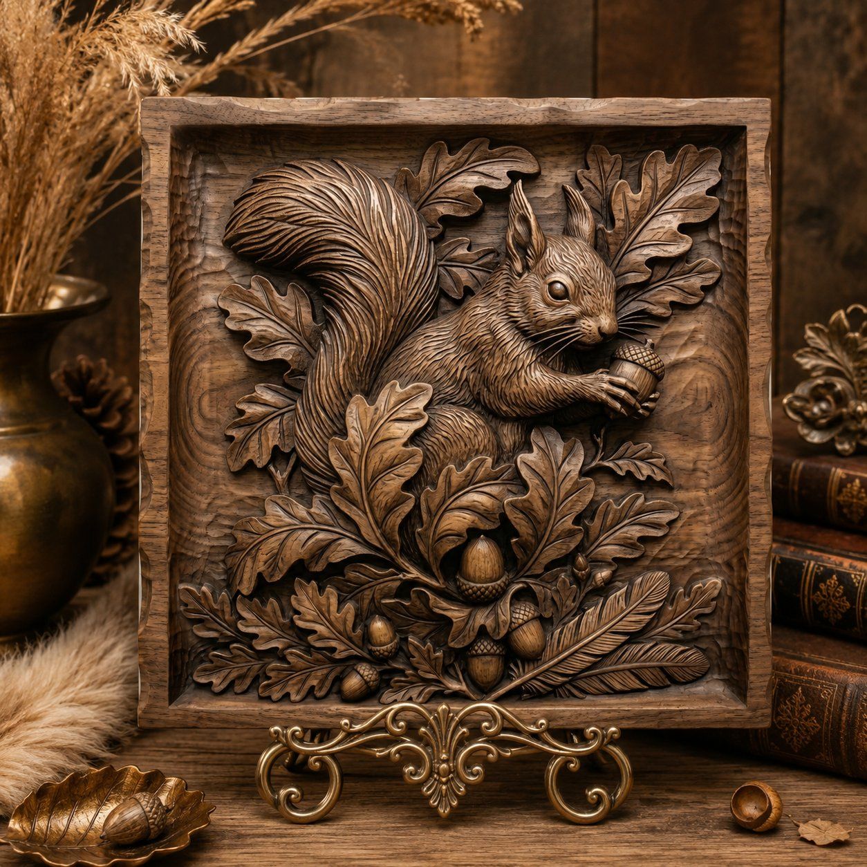 Squirrel and Oak Acorn CNC Relief STL bas-relief STL — view 6