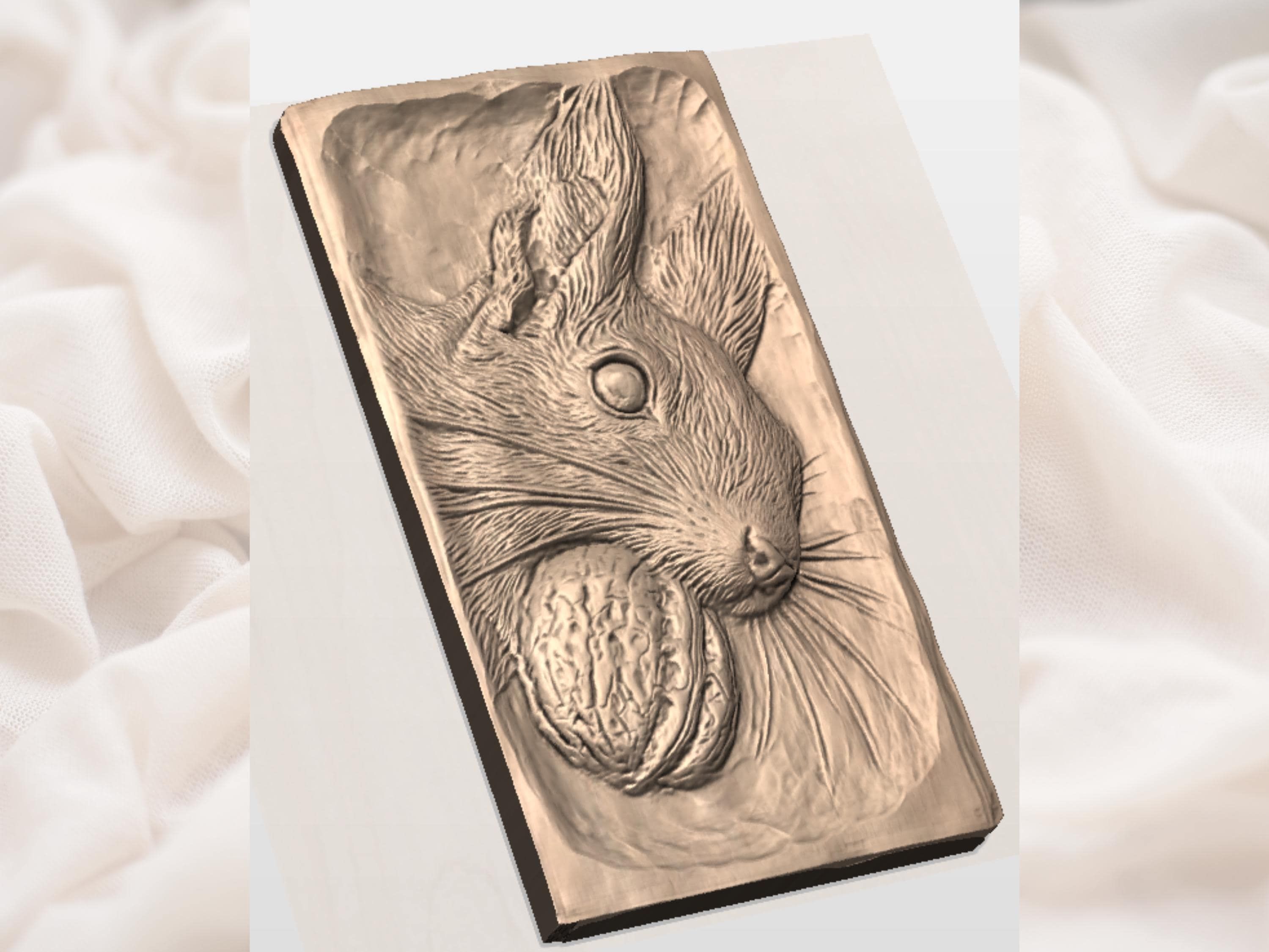 Squirrel Holding a Walnut Bas-Relief STL for CNC Carving bas-relief STL — view 2