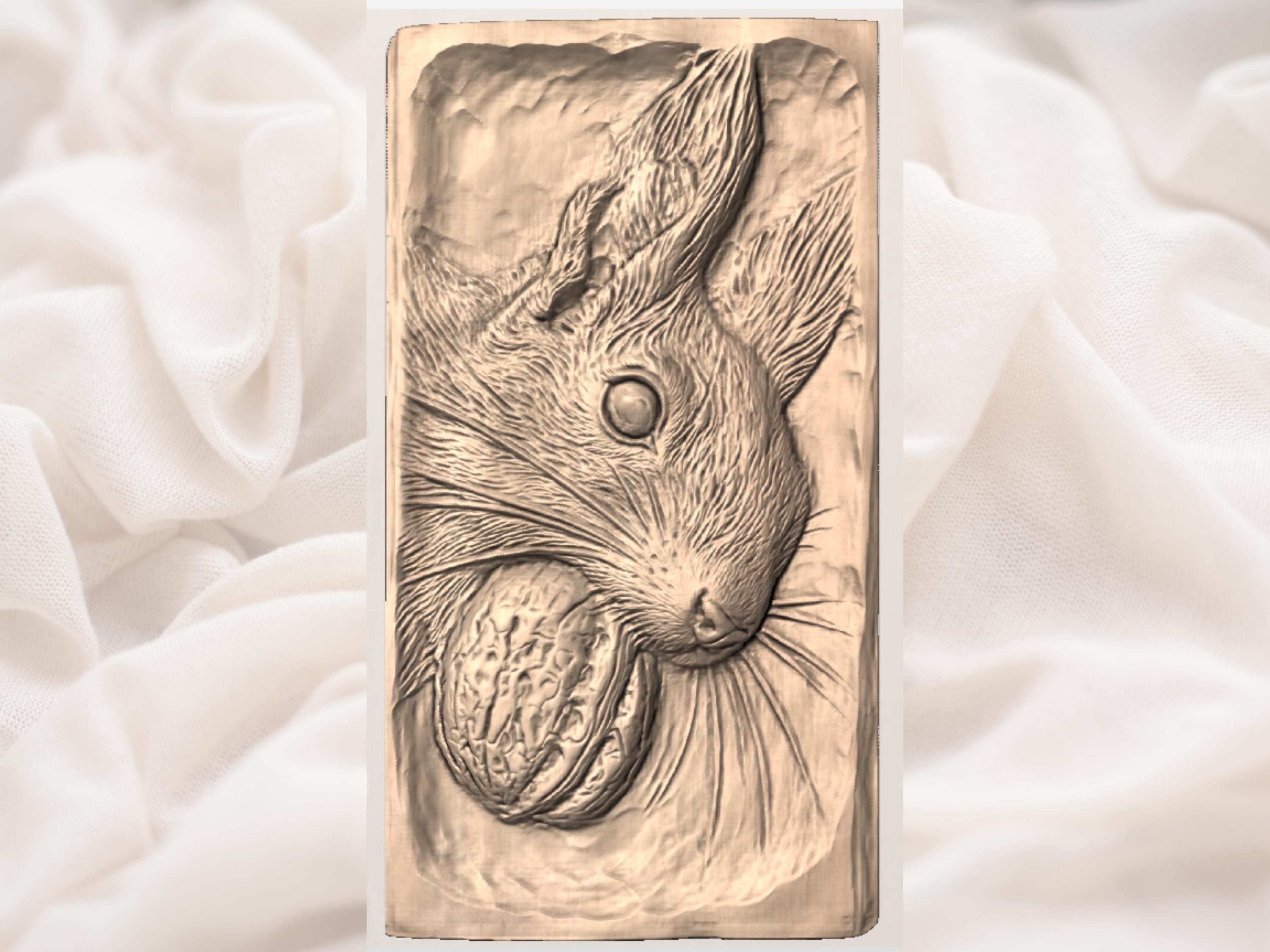 Squirrel Holding a Walnut Bas-Relief STL for CNC Carving bas-relief STL — view 3