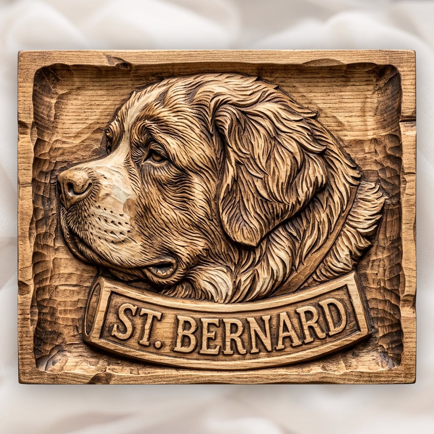 St. Bernard Dog Portrait Wood Panel CNC Relief STL bas-relief STL design
