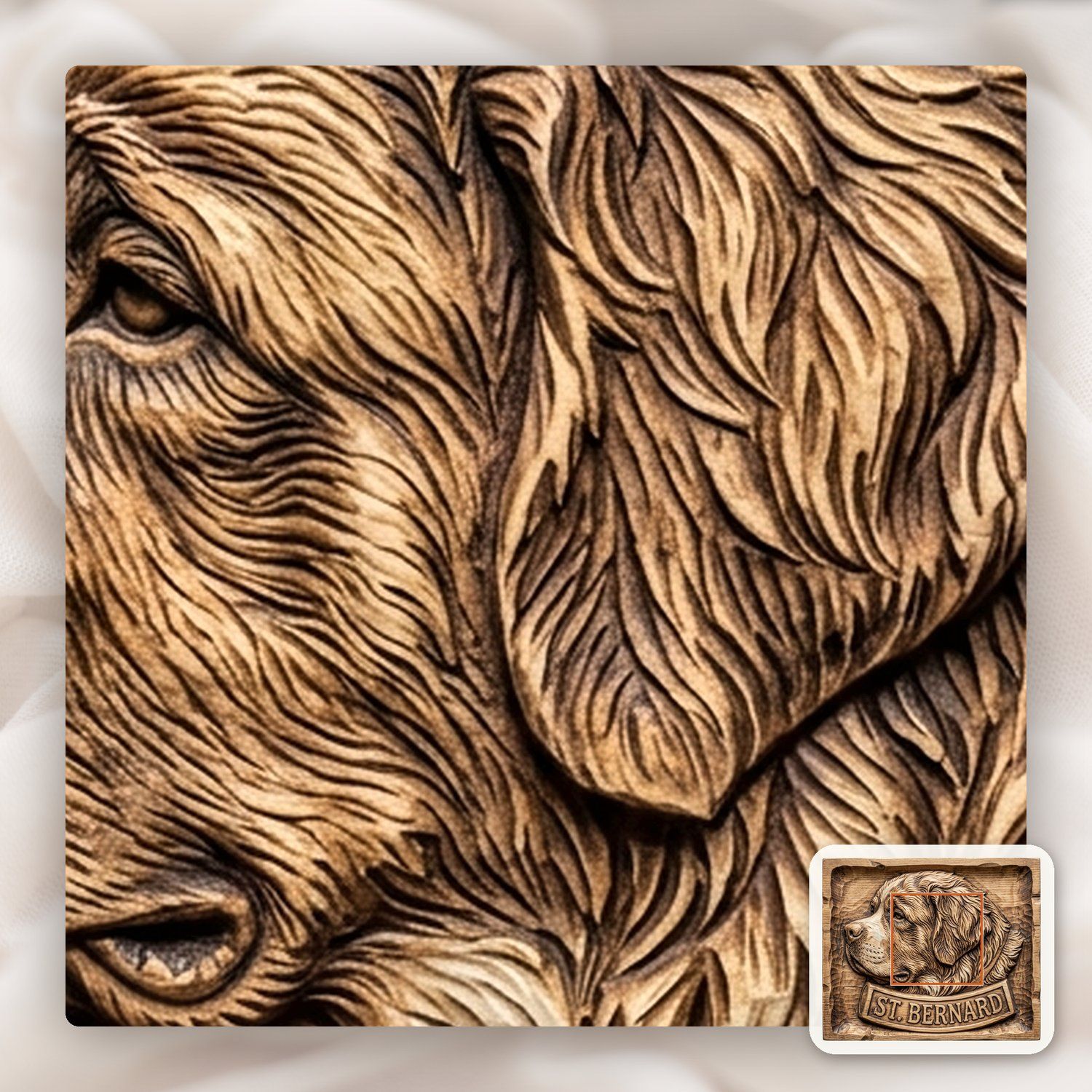 St. Bernard Dog Portrait Wood Panel CNC Relief STL bas-relief STL — view 11