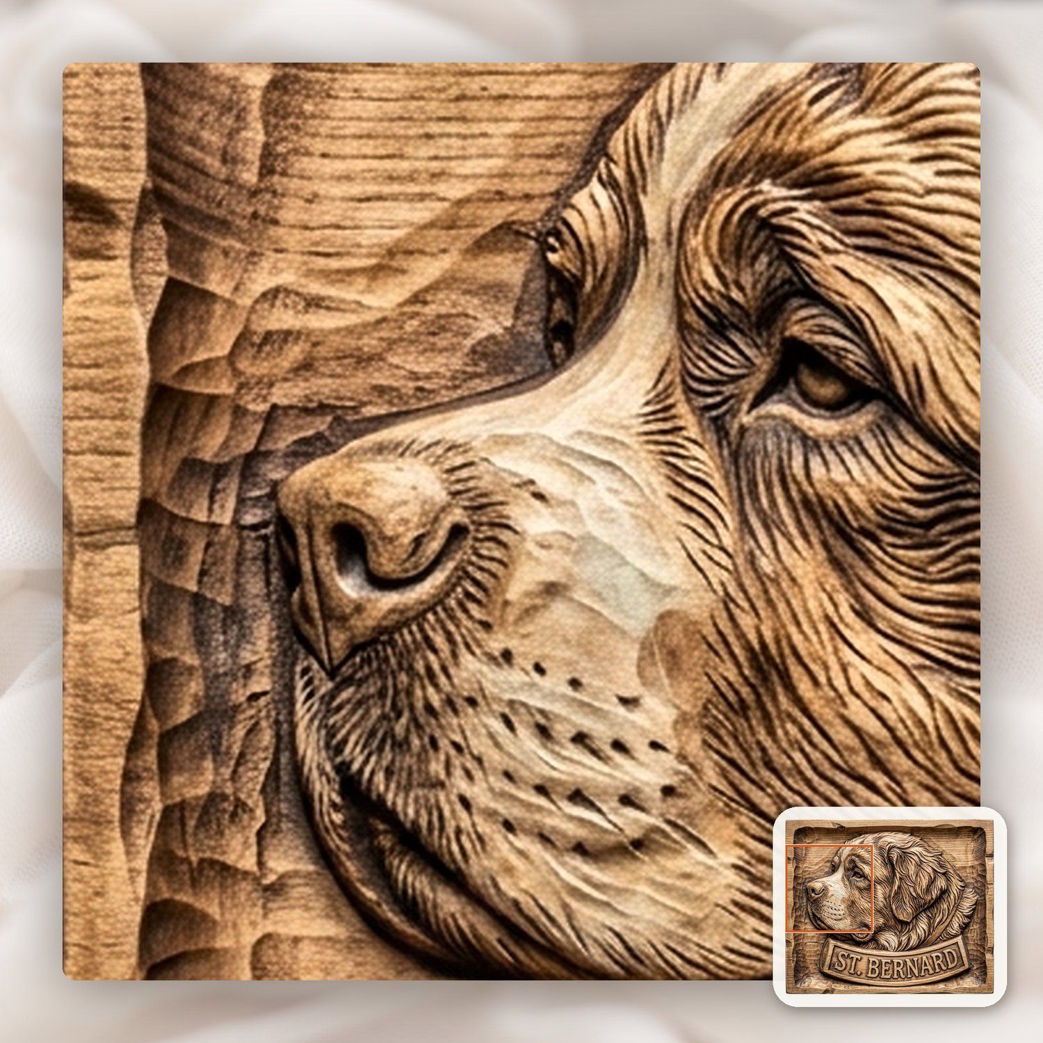 St. Bernard Dog Portrait Wood Panel CNC Relief STL bas-relief STL — view 12