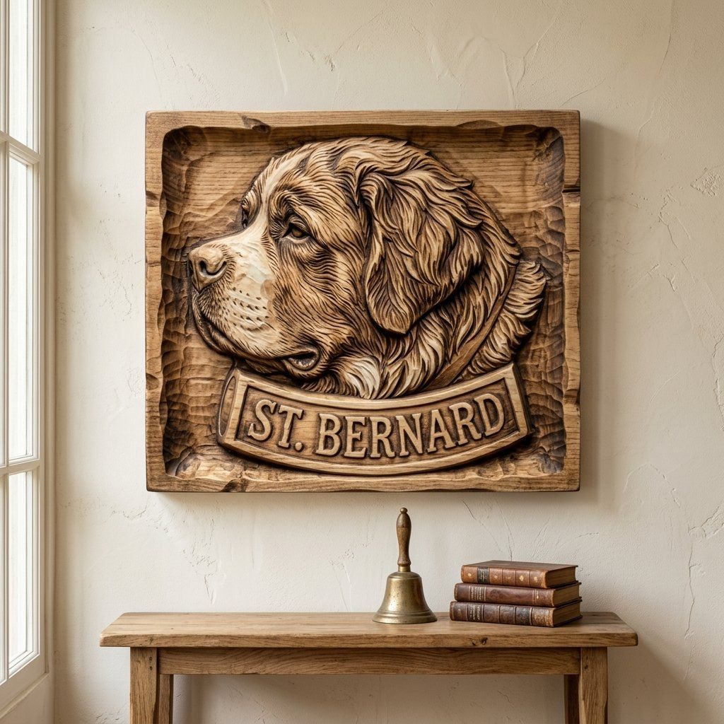 St. Bernard Dog Portrait Wood Panel CNC Relief STL bas-relief STL — view 13