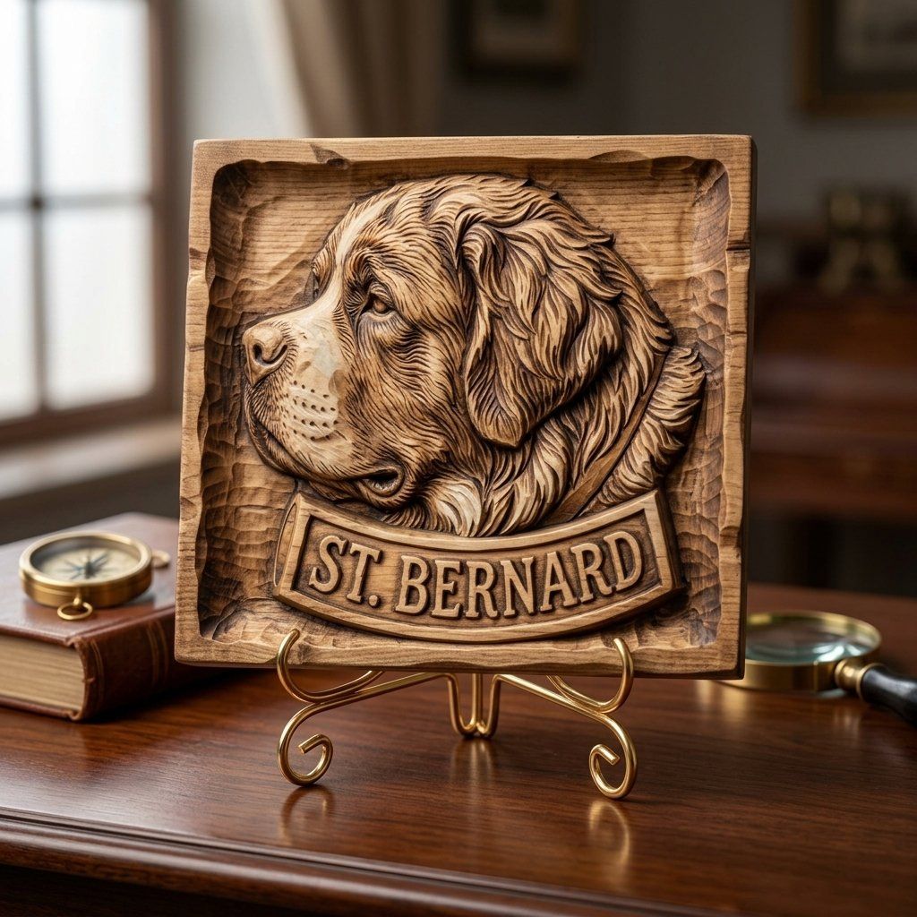 St. Bernard Dog Portrait Wood Panel CNC Relief STL bas-relief STL — view 3