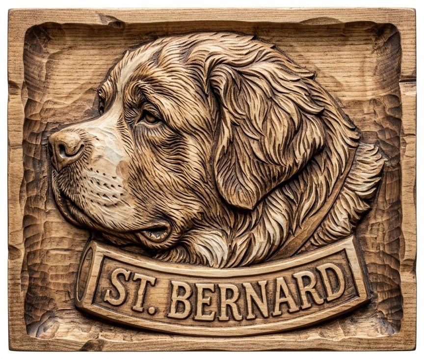 St. Bernard Dog Portrait Wood Panel CNC Relief STL bas-relief STL — view 14