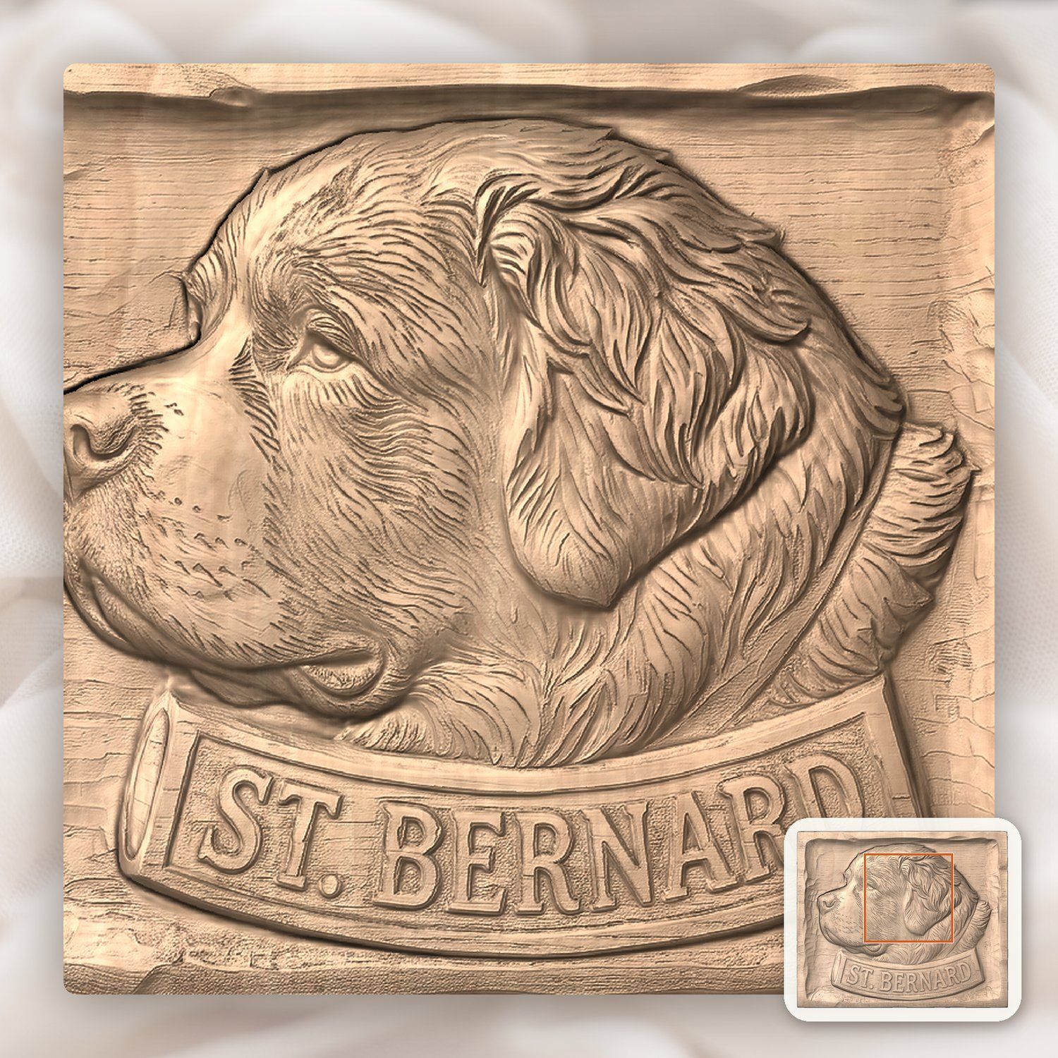 St. Bernard Dog Portrait Wood Panel CNC Relief STL bas-relief STL — view 6