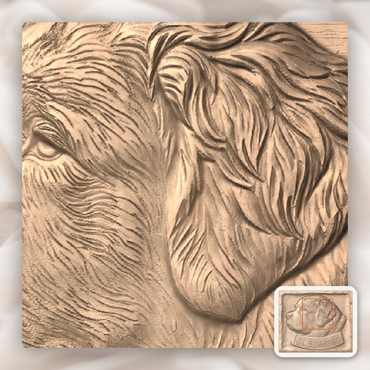 St. Bernard Dog Portrait Wood Panel CNC Relief STL bas-relief STL — view 7