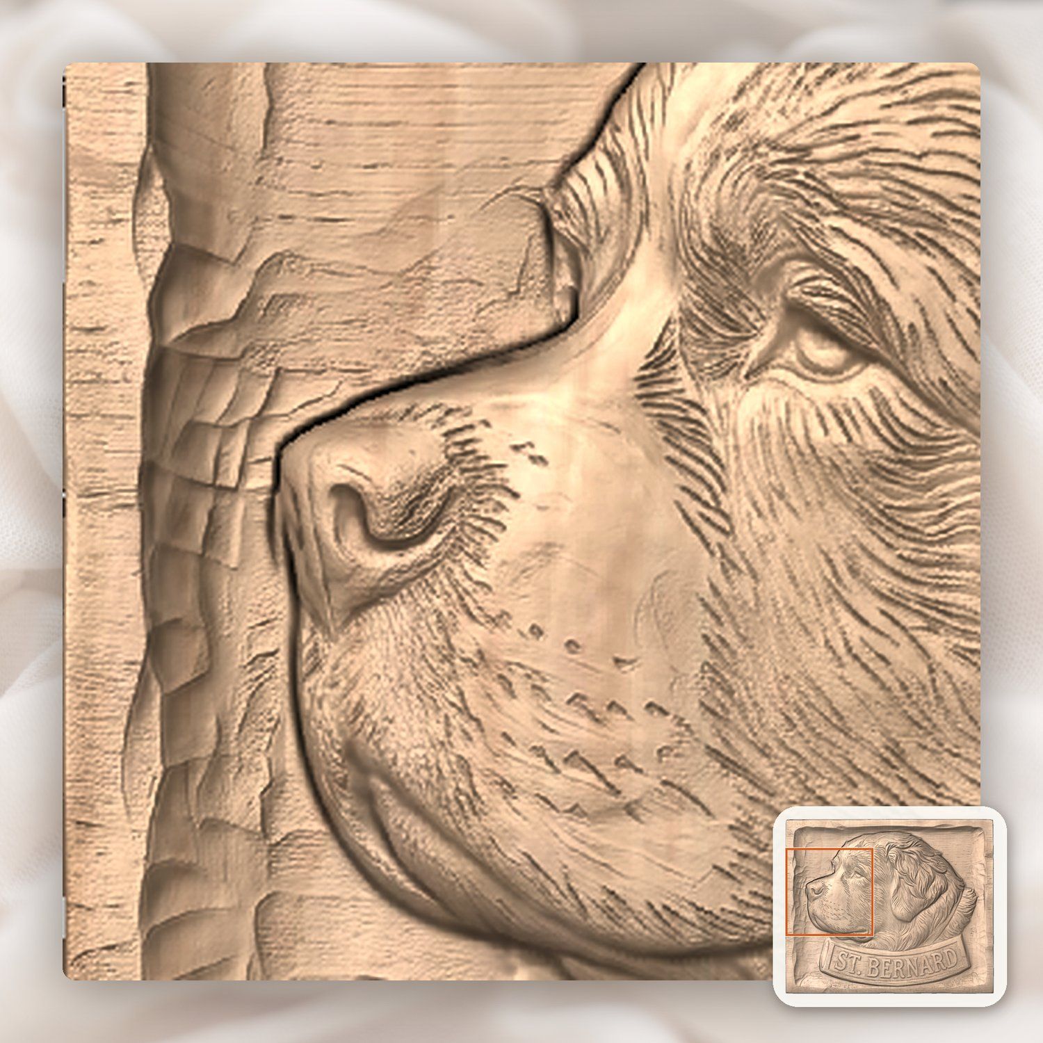 St. Bernard Dog Portrait Wood Panel CNC Relief STL bas-relief STL — view 8
